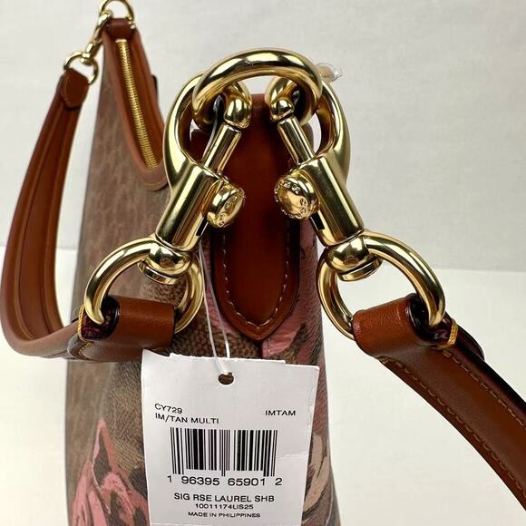 Coach Laurel Shoulder Bag In Signature Canvas Rose Print In Gold/Tan CY729 - Picture 12 of 16